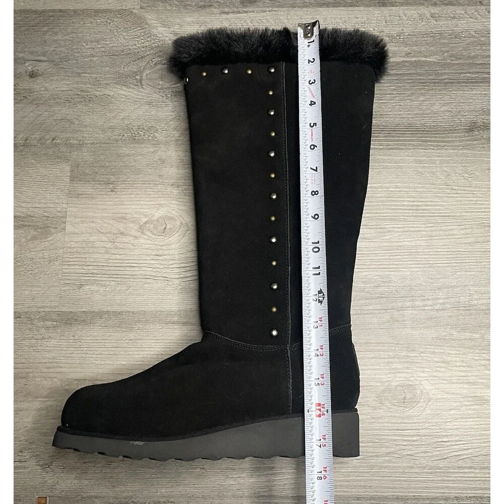 BearPaw Black Tall Faux Fur Winter Boots with Stud Accents Size US 10 Women’s